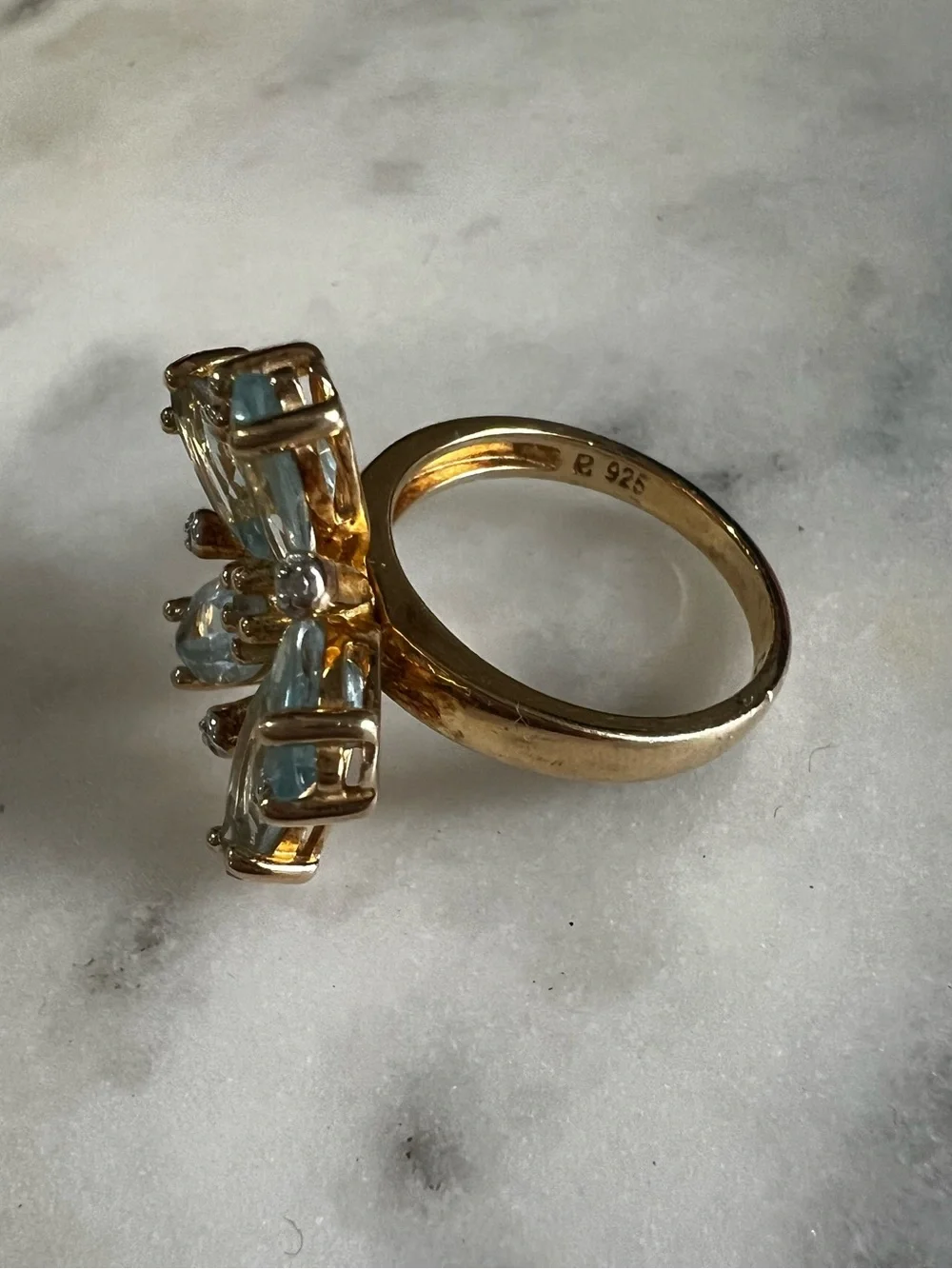 Ross Simons Blue Topaz Flower Ring 925 Sterling Silver gold Vermeil Vintage Sz 7